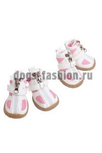 Ботинки SH014 бело-розовые на молнии - Ботинки для собак Dogs Fashion